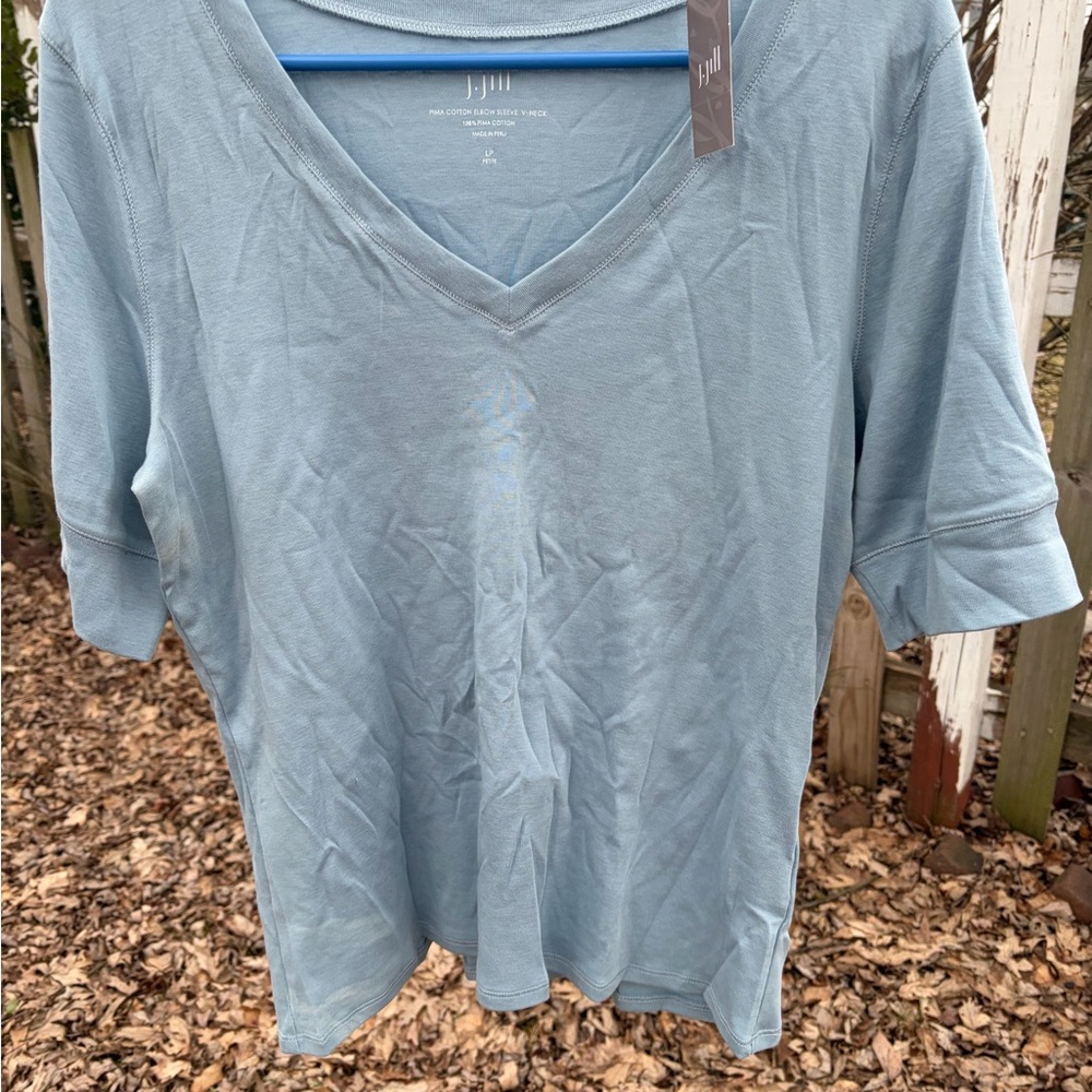 J. Jill Women's Light Blue V-Neck Short Sleeve Tee